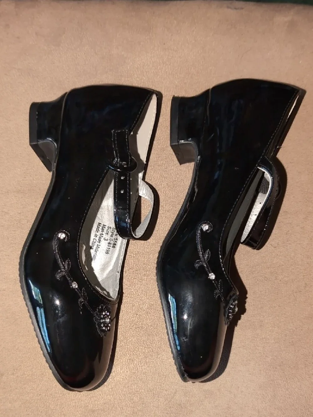 Josmo Black Patent Mary Jane with Floral Accent